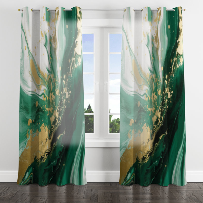 Aayden Green Gold Serene Cascade III - Modern Velvet Grommet Curtain - Room Darkening - 1 panel, 52" W x 120" L