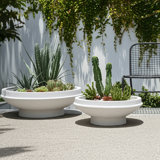 Fiberglass Resin Cement Pottery Planters With Elevated Bowl Design And Durable Composite Construction For Modern Decorative Appeal, Versatile Sculptural Accent Pieces - Set Of 2