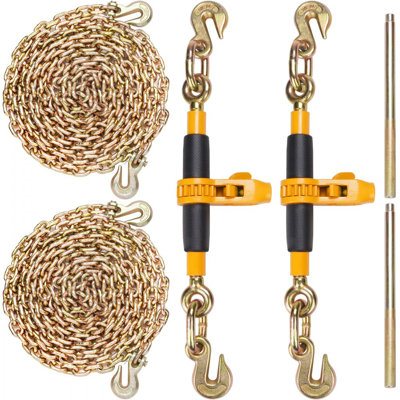 Ratchet Chain Binder, 5/16"-3/8" Heavy Duty Load Binders, with G80 Chains 7100 lbs Secure Load Limit, Labour-saving Anti-skid Handle, Tie Down Hauling Chain Binders for Flatbed Truck Trailer, 2 P