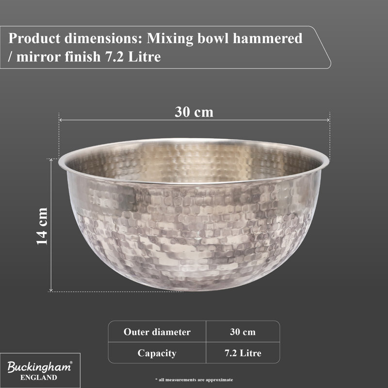 Buckingham Salad Mixing Bowl Stainless Steel with Hammered Effect, 30cm