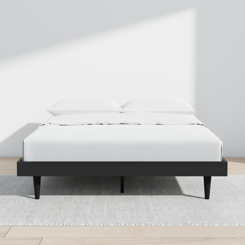 Wojcik Modern Wooden Bed Frame, Black, Queen