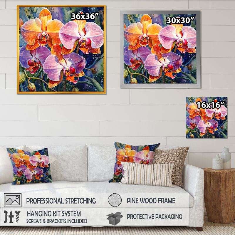 «Beautiful Colorful Dreamy Orchids I», reproduction sur toile, Toile tendue, H 30 po x l 30 po x P 1 po