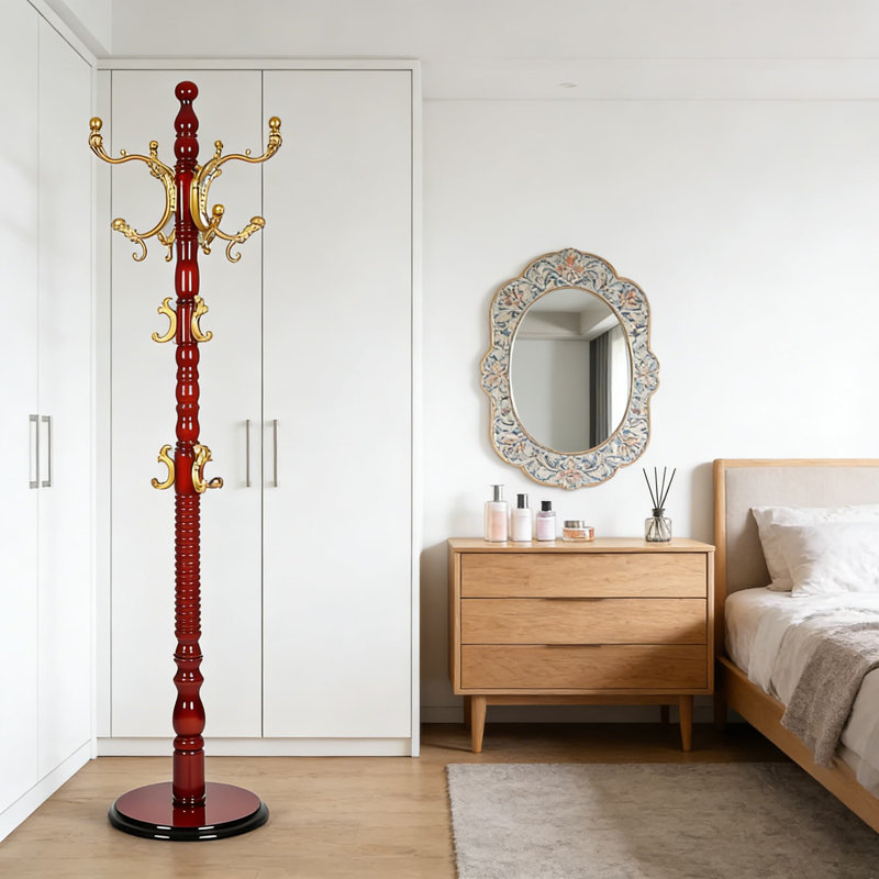 Portemanteau autoportant en bois avec 14 crochets et hauteur réglable, portemanteau robuste avec base ronde solide pour l'entrée, le couloir et la chambre