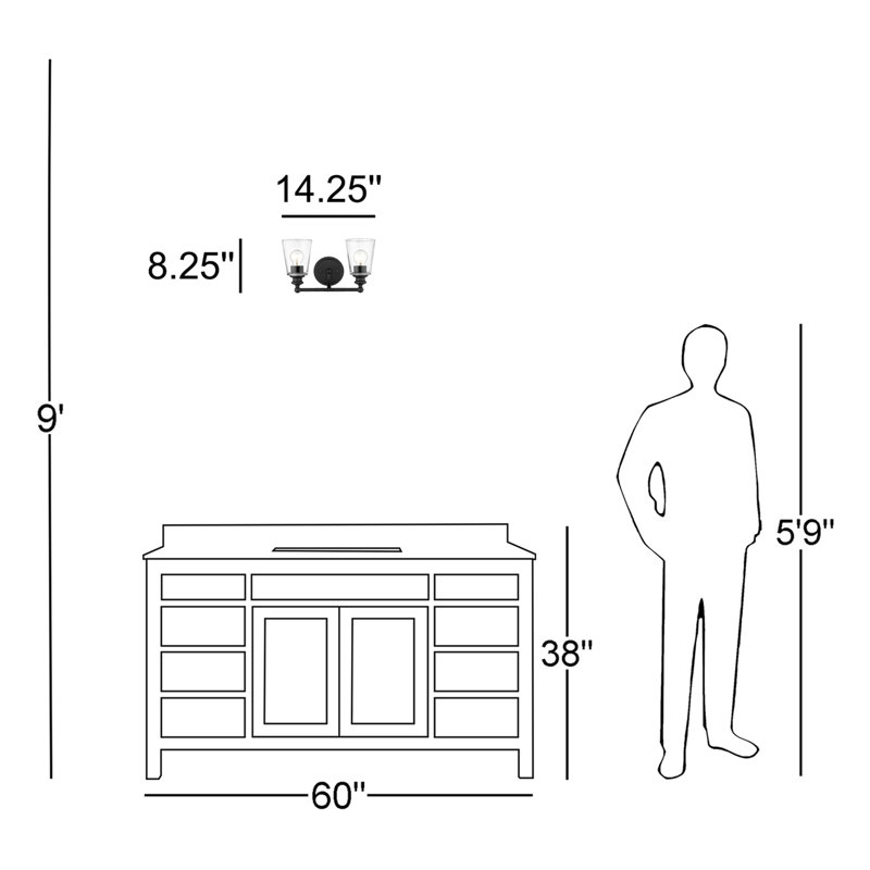 Éclairage pour meuble-lavabo 2 lumières Hogue, Noir mat