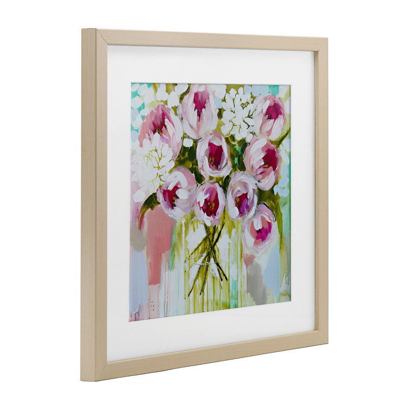 «Abstract Peony Cluster», reproduction sous verre encadrée, conception par Amanda Brooks, Cadre de récolte en pin