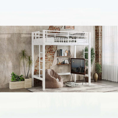 Twin XL Size Metal Loft Bed with Easy Climbing Ladders and Guardrails, White, Space-Saving and Stylish Design