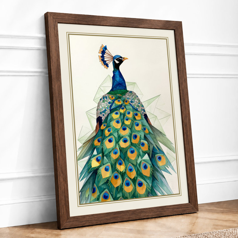 Elegant Peacock Art Deco - Framed Print, A2 - 59.4 x 42.0 cm, Walnut