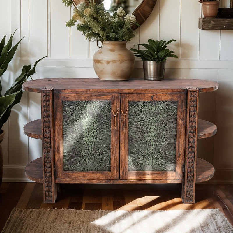 Croc Embossed Leather Buffet with Side Shelves