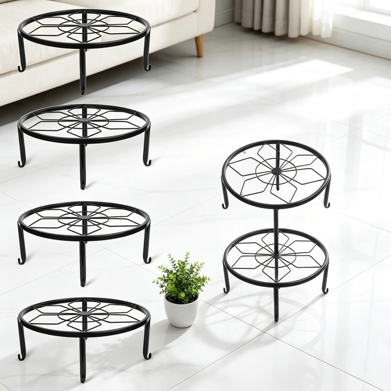 Paquet de 4 supports à plantes en métal noir de 12 pouces pour porte-pots d'intérieur et d'extérieur robustes, étagère à plantes en fer antirouille, colonnes de levage stables pour présentation de jardinières