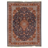 High-Quality Hand-Knotted Navy And Red Area Rug