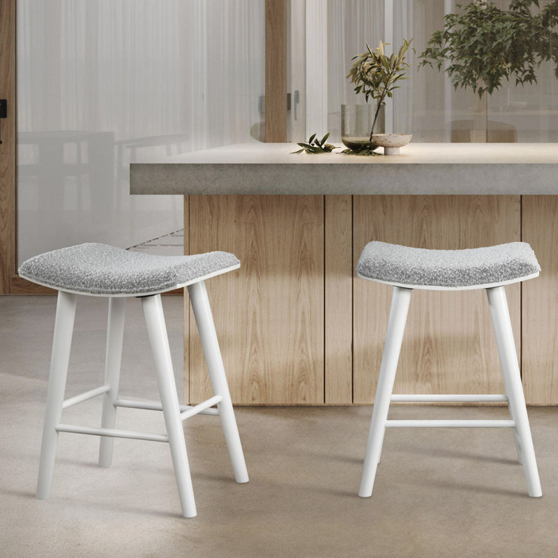 Tabouret de comptoir rembourré Luna, Tabouret de comptoir (siège d'une hauteur de 25,4, Boucle grise / base blanche