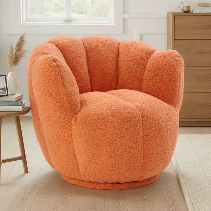 Alivya Upholstered Swivel Barrel Chair, Orange