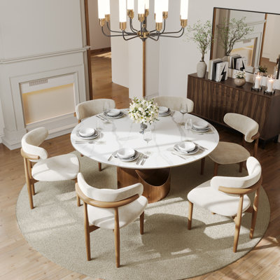 Modern Sintered Stone Round Dining Table with U-shaped Leg, Seats 4 to 6, Kitchen Table for Living Room