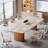 Conference Table With Unique Travertine Slab Top And Semi-Circular Stripe Base