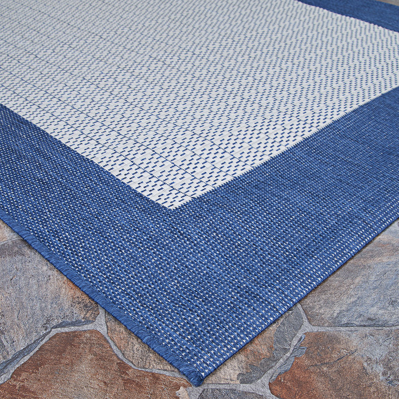 Tapis bleu / ivoire tissé à la machine Arla, Tapis de couloir 2 pi 3 po x 11 pi 9 po