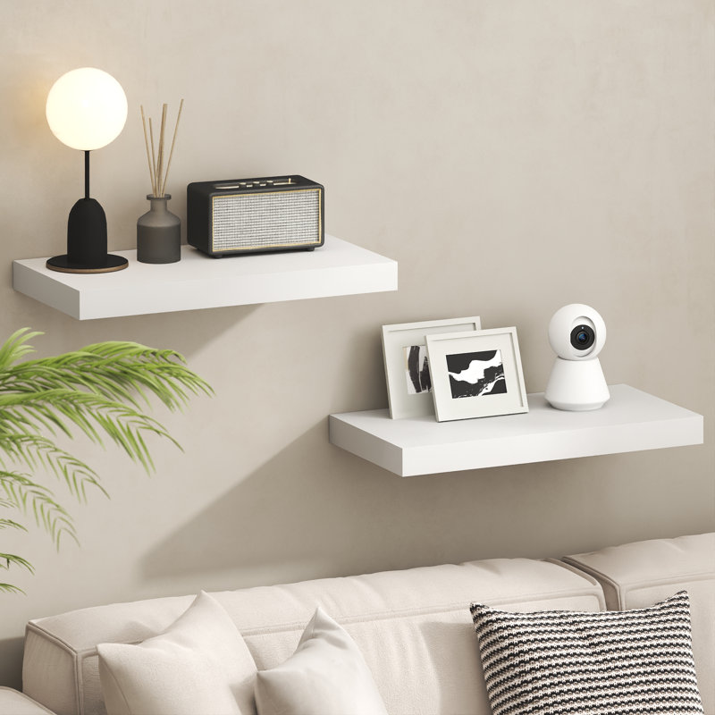 Floating Shelves for Wall Set of 2, 12 x 24 Wall Shelf, Wall Mounted Floating Shelf with Invisible Bracket, 2-in Thick Shelf, for Bathroom, Living Room, Bedroom, Home Office, White