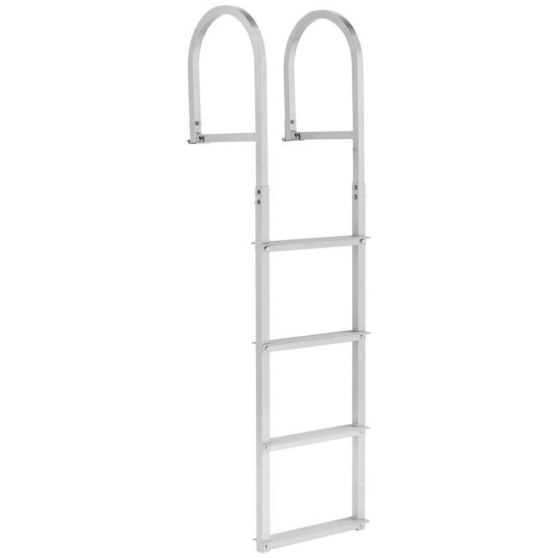 Removable Dock Ladder, 4 Steps, Aluminum Alloy Pontoon Boat Swim Ladder, with Non-Slip Wide Steps, 500 lbs Weight Capacity, Quick Release Design, for Lake Swimming, Pool, Boat, Marine Boarding