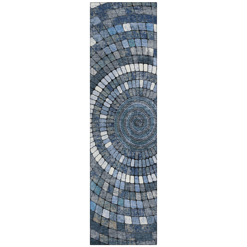 Machine Washable Indoor/Outdoor Husby ACN2216 Geometric Rug, Runner 2'3" x 7'6"