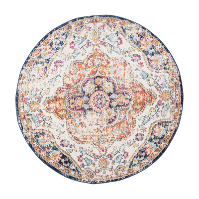 Beverly Oriental Orange/Blue/Cream Area Rug