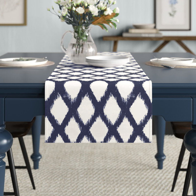 Koziol Geometric Table Runner, 72" L x 16" W, Navy Blue, Chevron