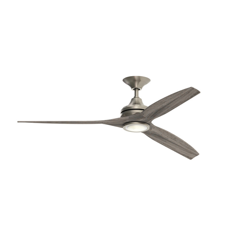 Spitfire 60 inch Indoor/Outdoor Ceiling Fan with LED Light Kit - Brushed Nickel with Weathered Wood Blades, Brushed Nickel