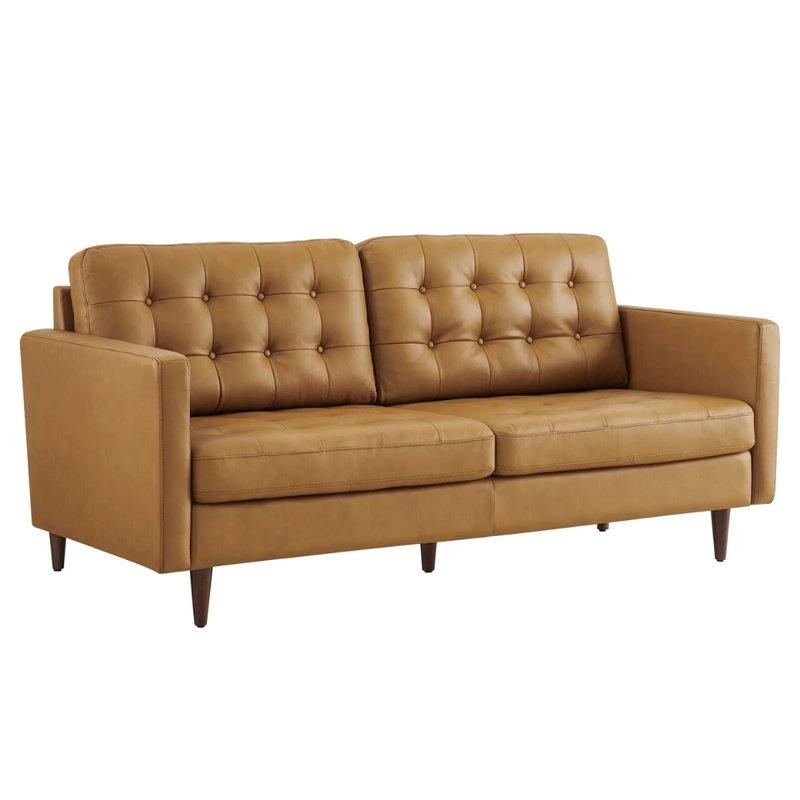 Exalt Tufted Vegan Leather Sofa, Similicuir brun clair