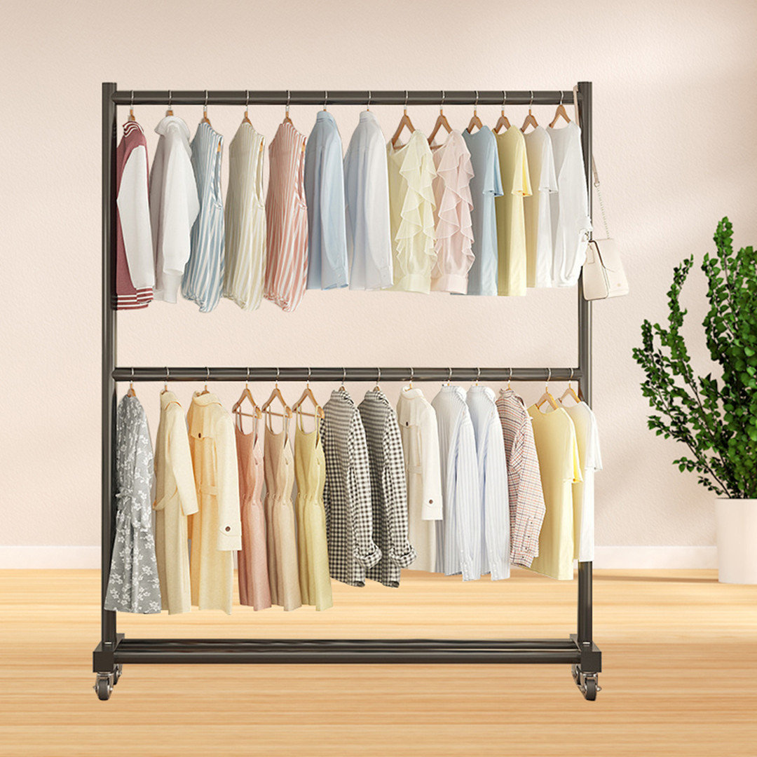 Latitude Run® Double Rod Clothing Garment Rack With Wheels | Wayfair