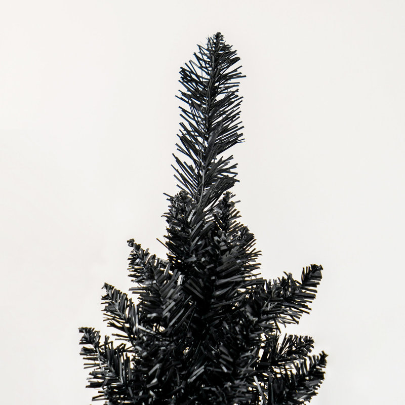 Arbre de Noël ignifuge 8 pi, noir, 618 branches, arbre mince avec base en plastique massif