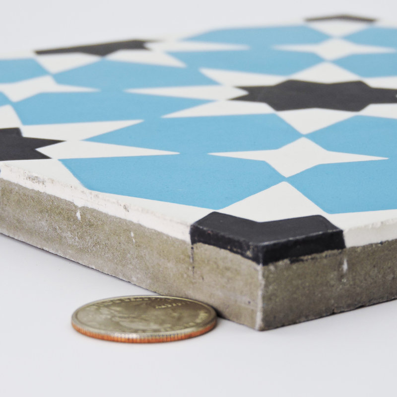 Medina 8" x 8" Cement Patterned Wall & Floor Tile, Blue/White/Black