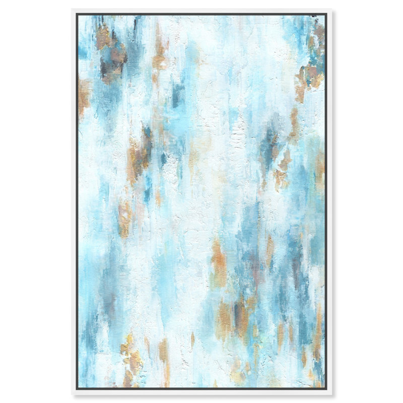Large Blue and White Abstract Canvas Wall Art with Frame