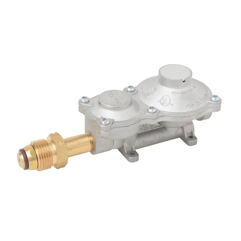 Régulateur horizontal compact de propane LP à deux étages 150K BTU avec POL pour véhicules récréatifs, fourgonnettes et remorques Flame King