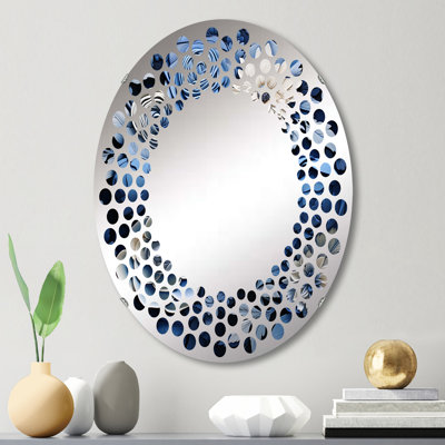Miroir mural à pois aquarelle bleu et blanc I - MIR112507