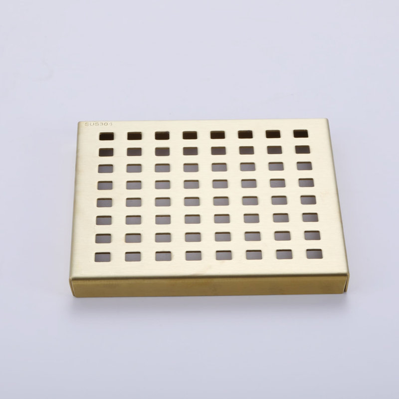 Drain de sol carré avec bride de douche en acier inoxydable, Brushed Gold