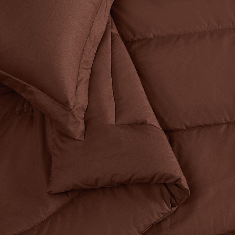 Ensemble d'édredon en percale de coton unie Brooklyn Loom, Double/Grand et 2 taies décoratives standard, Brun