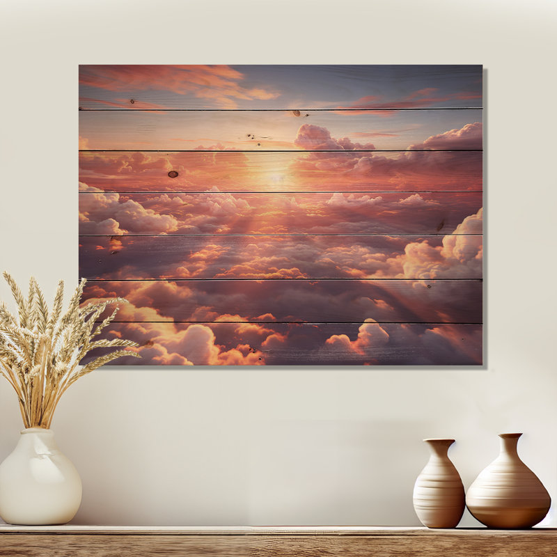 Magnifique lever de soleil dans le ciel - impression de ciel sur bois, H 30 po x l 40 po