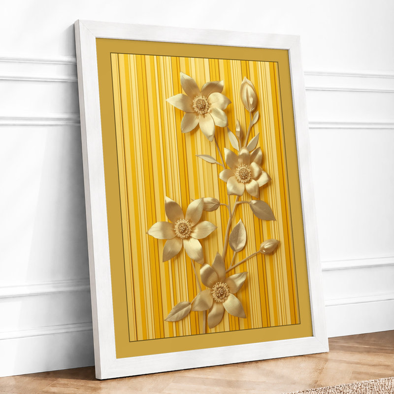 Daffodils Against Stripes Botanical - Framed Print, A4 - 29.7 x 21.0 cm, White