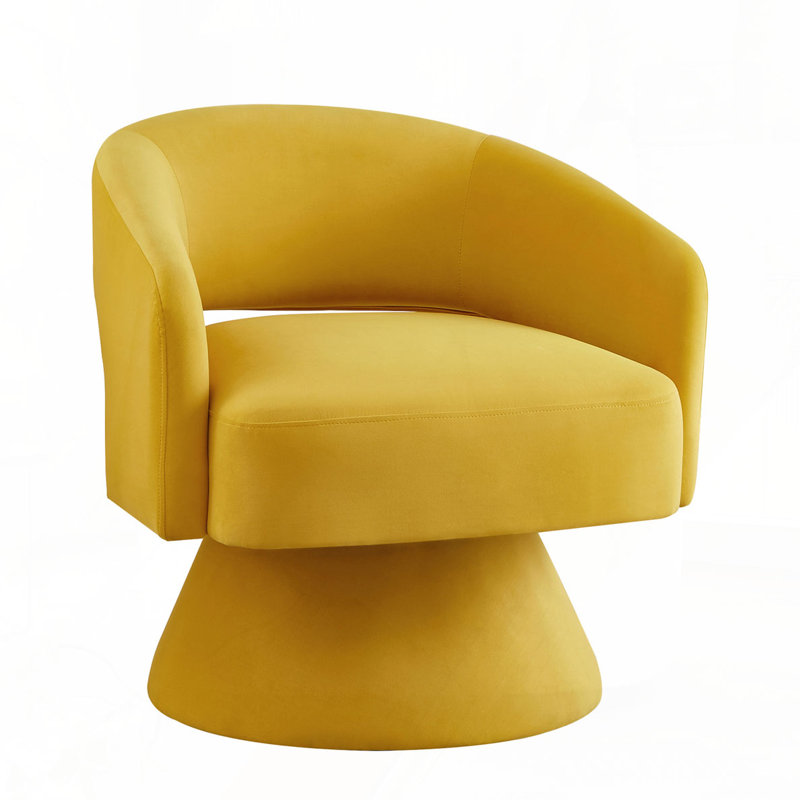 Upholstered Velvet Round Swivel Barrel Chair, Yellow