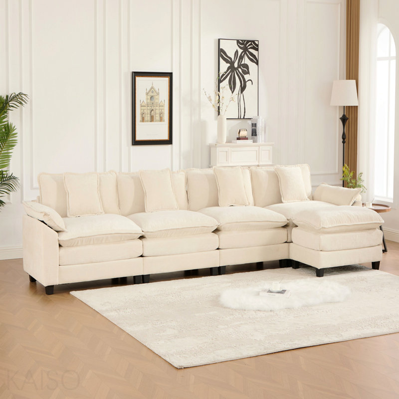 Accoudoir plus large avec 3 sièges (le repose-pieds n'est pas inclus), canapé modulaire moderne, pour la chambre à coucher et un appartement du salon, coussin de siège rembourré à double couche confortable, tissu chenille respirant, beige, Sw5044bg