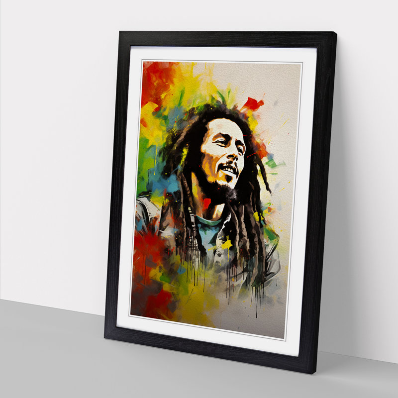 XYZ-FRM-V1223-2161 Bob Marley Dadaism - Single Picture Frame Print on Wood, 46cm H x 34cm W x 2cm D, Black Framed