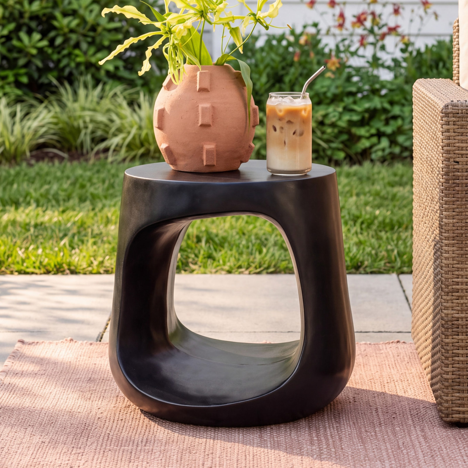 Trae Concrete Patio Bar Stool, Black