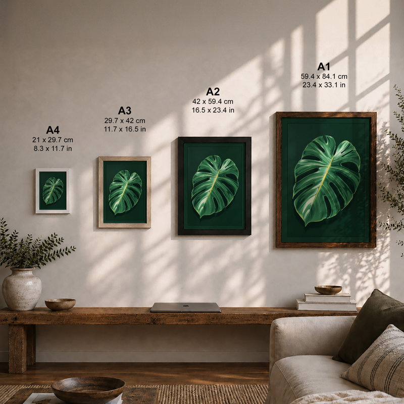 Monstera In Green Botanical - Print, A2 - 59.4 x 42.0 cm, White