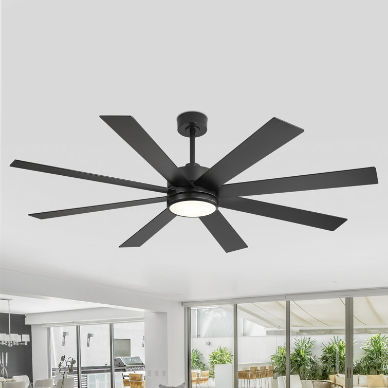Veliz 65" Large Ceiling Fan with Light Kit and Remote Control, 6 Speeds DC Reversible Motor, 3 Color Lights, Timer, 8 Plywood Blades, 6''/20'' Downrods, for Indoor/Covered Outdoor Use