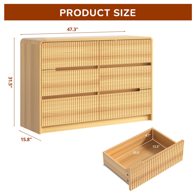 6 Drawer 47.3" W Wooden Double Dresser					, Oak