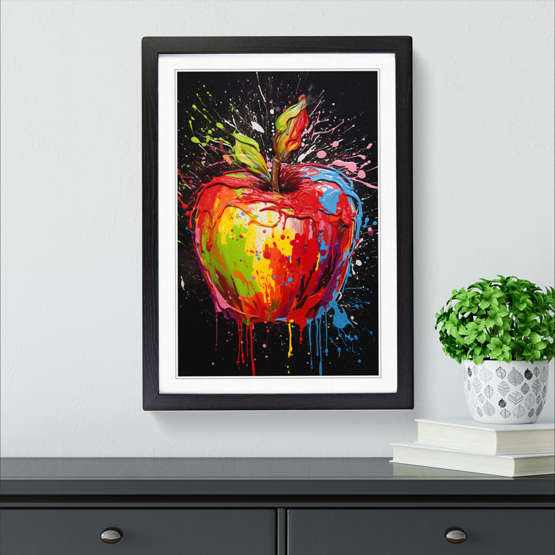 Apple Action Painting - Single Picture Frame Print on Wood, Black Framed, 64cm H x 46cm W