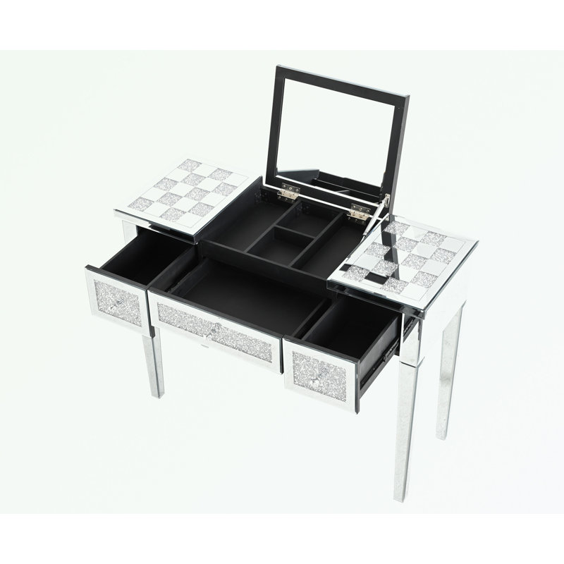 Bureau de coiffeuse maquillage avec miroir rabattable et tiroirs
