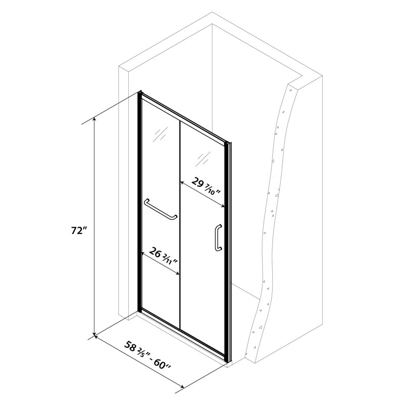 60'' W x 72'' H Frameless Shower Door Single Sliding Shower Door Tempered Glass Bathroom Shower Door, Chrome