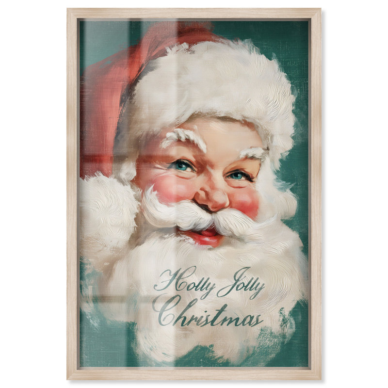 Décoration murale de Noël Holly Jolly Santa Shadowbox par Art Remedy, cadre blond, 17 x 25, H 25 po x l 17 po, Cadre blond