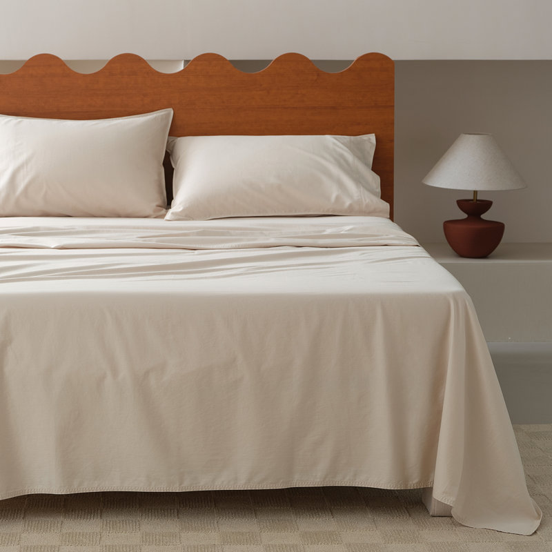 Double Stitch 100% Cotton Sheet Set, Oat, California King Sheet Set with 2 Pillowcases