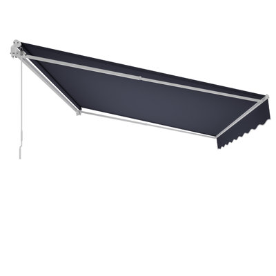 Manual Retractable Awning, 13.1' x 9.8' Outdoor Patio Awning Retractable Sun Shade, Patio Door Window Water-Resistant Polyester Sunshade Shelter with Crank Handle for Deck, Balcony, Yard, Gray