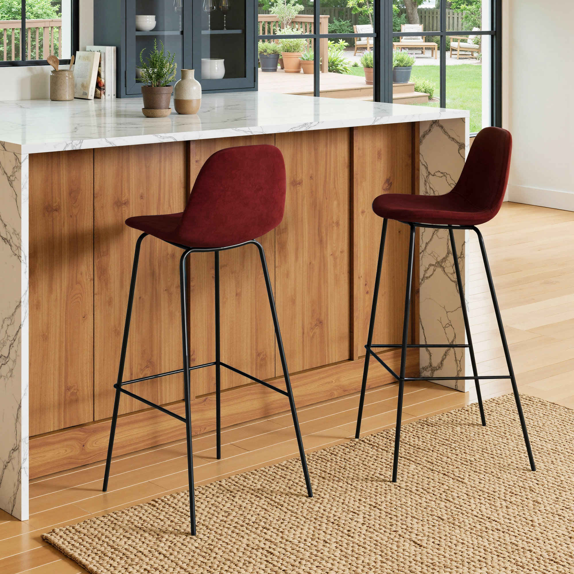 Kody Upholstered Bar & Counter Stool, Bar Stool (30.5" Seat Height), Bella Claret Performance Velvet